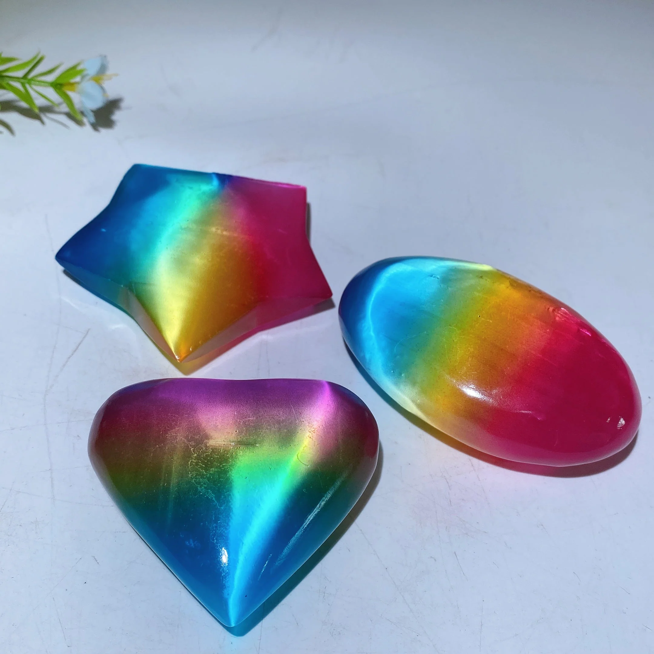 Aura Selenite Heart, Palm, Star Crystal Figurines 2.6-3.2" Healing Carvings - Image 4