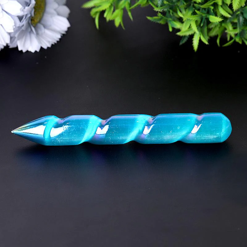 6" Aura Spiral Selenite Crystal Wand - Image 5