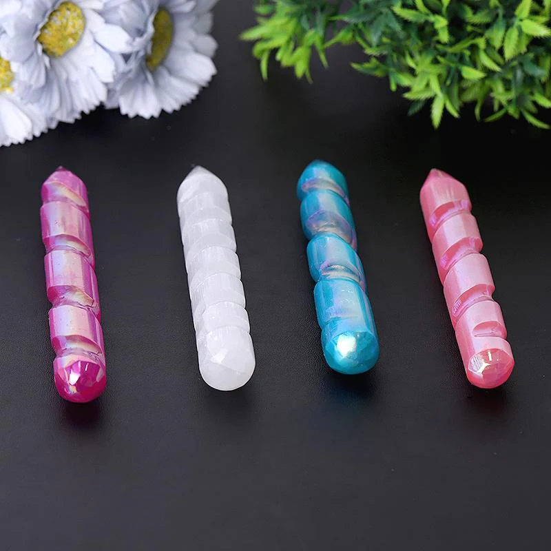 6" Aura Spiral Selenite Crystal Wand - Image 6