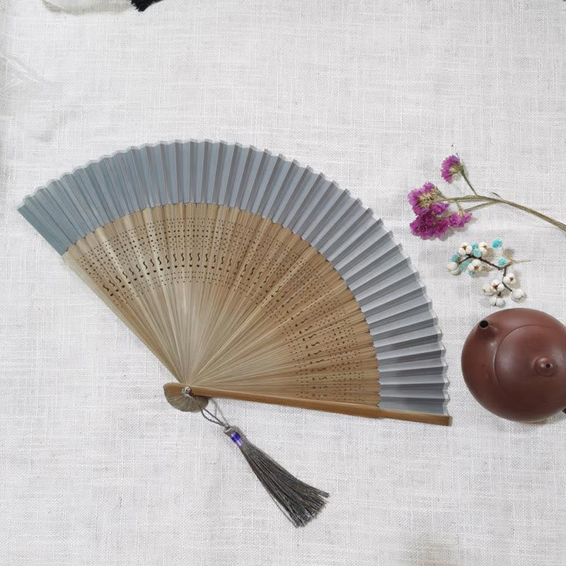22cm Bamboo Folding Fan with Hollow Engraved Design | Tranquil Comfort - Image 10