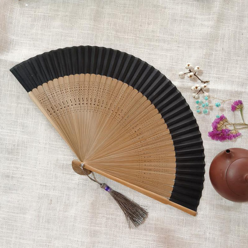 22cm Bamboo Folding Fan with Hollow Engraved Design | Tranquil Comfort - Image 11