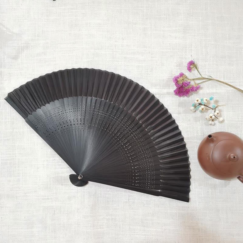 22cm Bamboo Folding Fan with Hollow Engraved Design | Tranquil Comfort - Image 3
