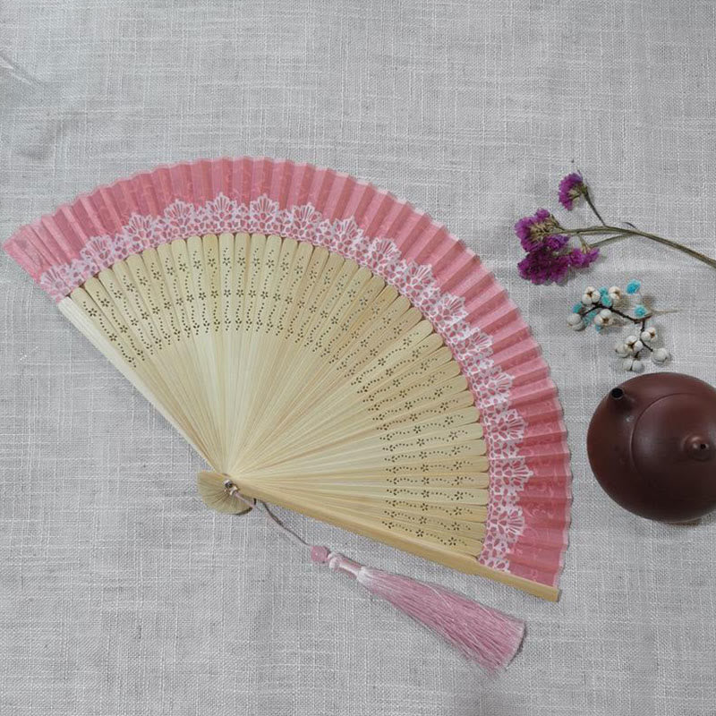 22cm Bamboo Folding Fan with Hollow Engraved Design | Tranquil Comfort - Image 4
