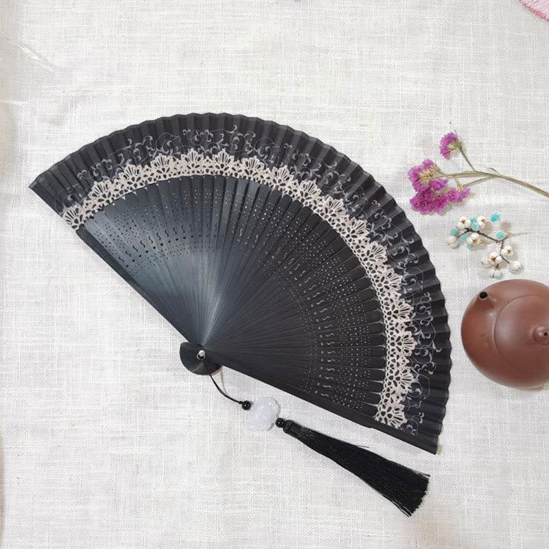 22cm Bamboo Folding Fan with Hollow Engraved Design | Tranquil Comfort - Image 6