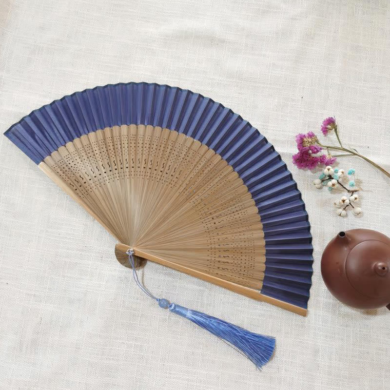 22cm Bamboo Folding Fan with Hollow Engraved Design | Tranquil Comfort - Image 9