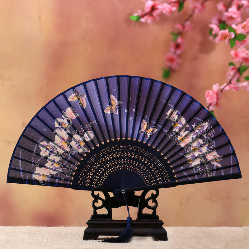 21cm Bamboo Hand Fan | Cherry Blossom Butterfly Design - Image 3