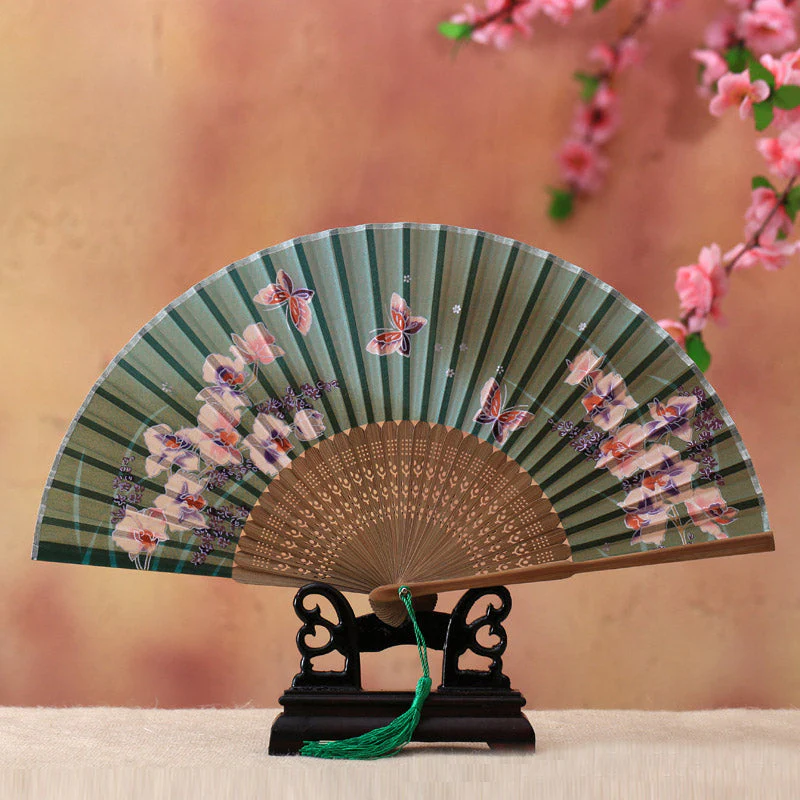 21cm Bamboo Hand Fan | Cherry Blossom Butterfly Design - Image 4