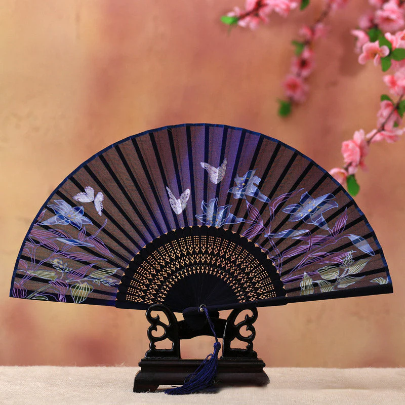 21cm Bamboo Hand Fan | Cherry Blossom Butterfly Design - Image 5