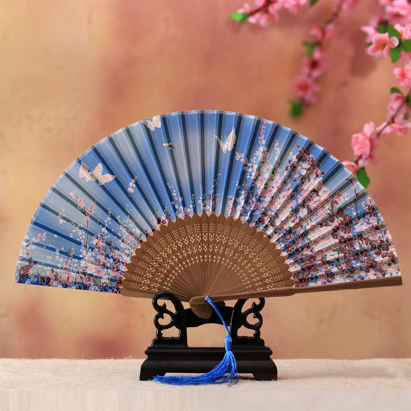 21cm Bamboo Hand Fan | Cherry Blossom Butterfly Design - Image 7
