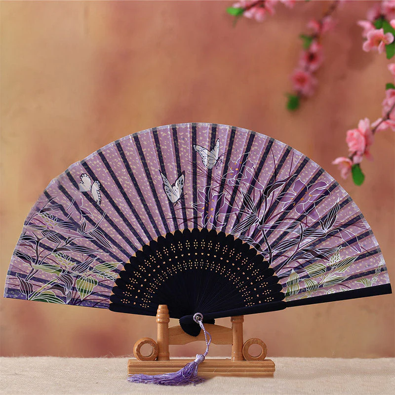 21cm Bamboo Hand Fan | Cherry Blossom Butterfly Design - Image 8