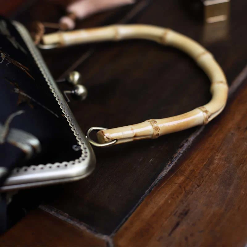 22.5cm Bamboo Handle Handbag | Dragonfly Crane Plum Blossom Leaf - Image 6