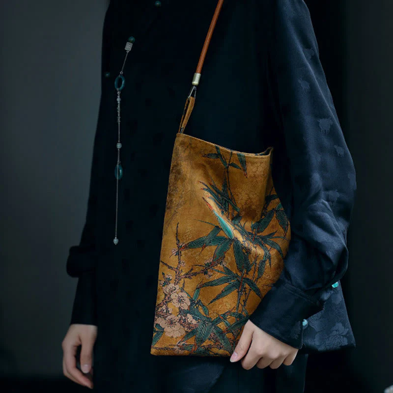 33cm Spiritual Bamboo Leaves Shoulder Bag with Buckle - Image 6