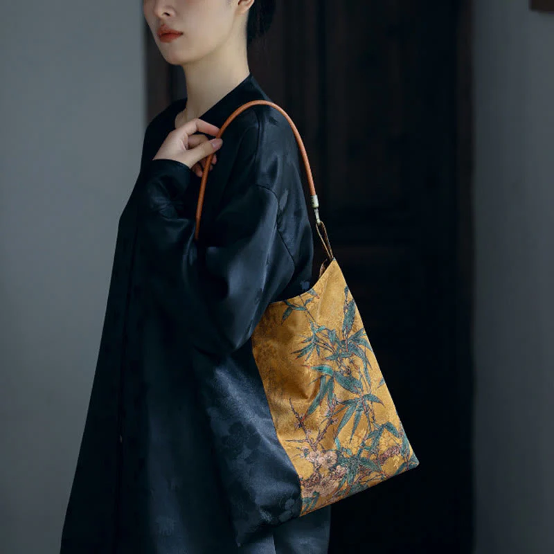 33cm Spiritual Bamboo Leaves Shoulder Bag with Buckle - Image 8