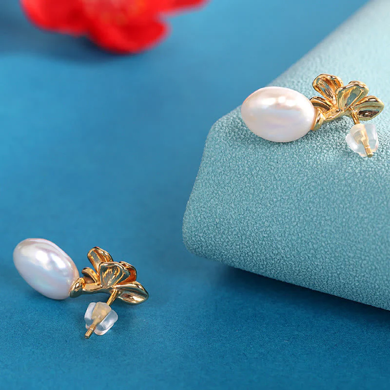 Baroque Pearl Flower Healing Drop Earrings in 925 Sterling Silver - Image 2