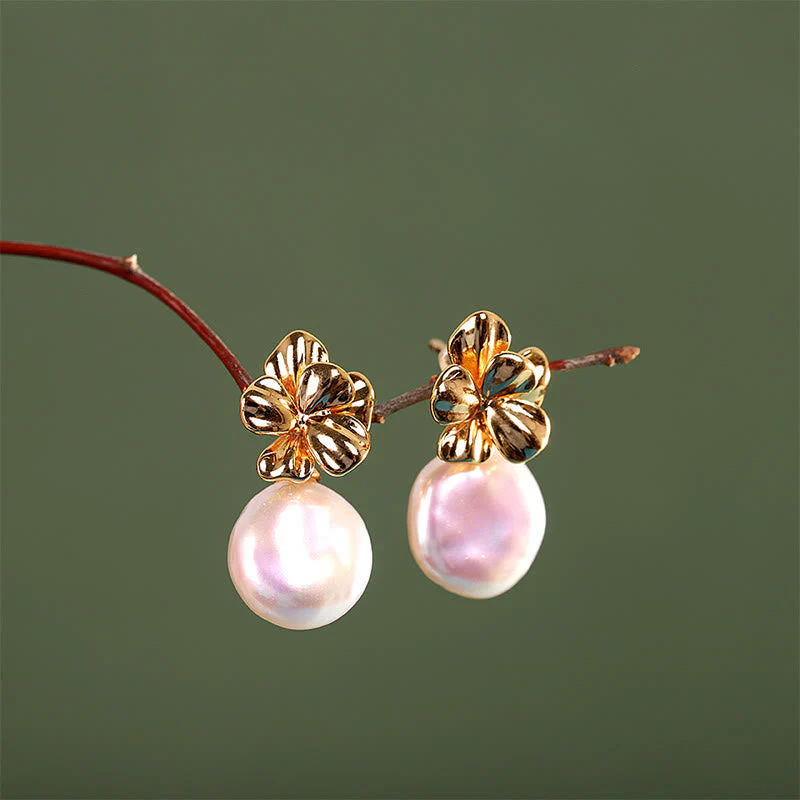 Baroque Pearl Flower Healing Drop Earrings in 925 Sterling Silver - Image 4