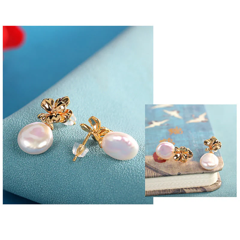 Baroque Pearl Flower Healing Drop Earrings in 925 Sterling Silver - Image 5