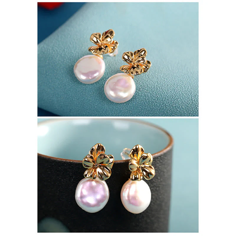 Baroque Pearl Flower Healing Drop Earrings in 925 Sterling Silver - Image 6