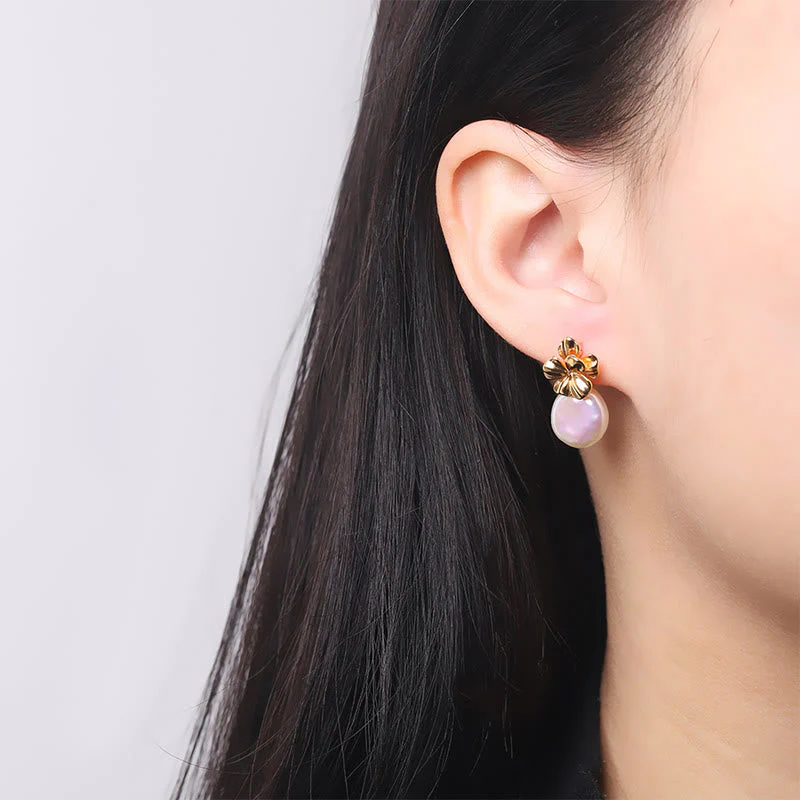 Baroque Pearl Flower Healing Drop Earrings in 925 Sterling Silver - Image 7