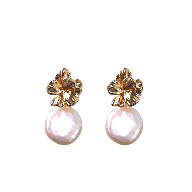 Baroque Pearl Flower Healing Drop Earrings in 925 Sterling Silver - Image 9