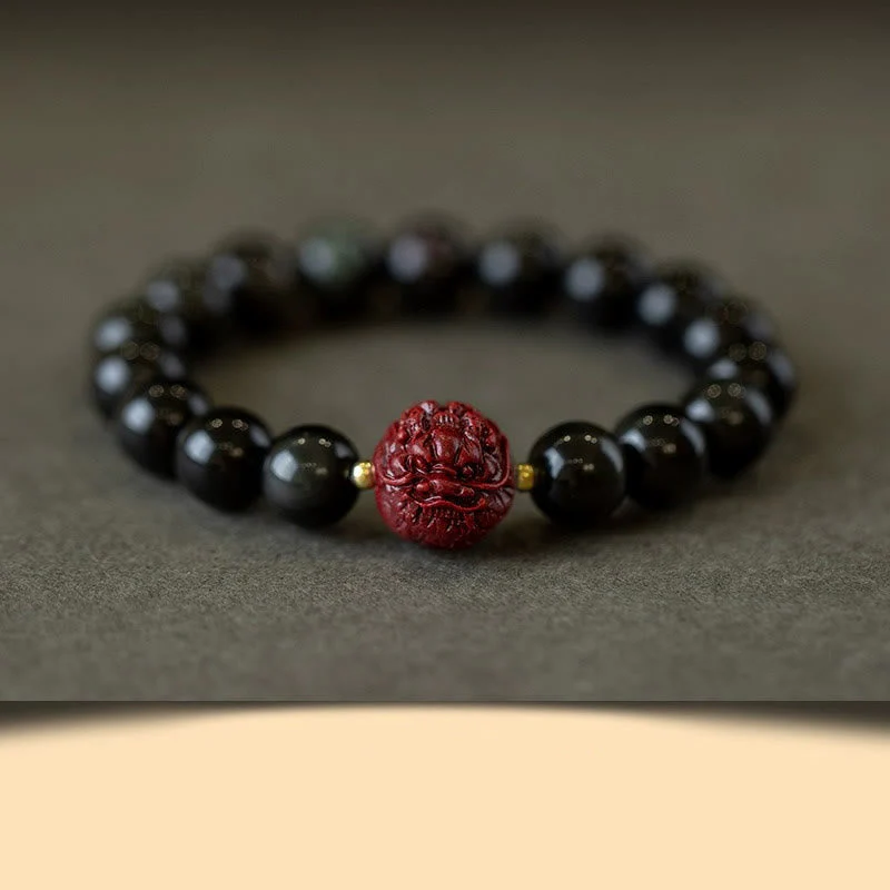 10mm Black Obsidian Chinese Zodiac Purification Bracelet - Image 15