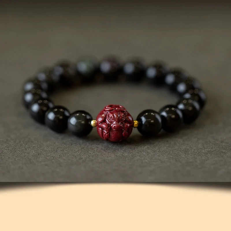 10mm Black Obsidian Chinese Zodiac Purification Bracelet - Image 4