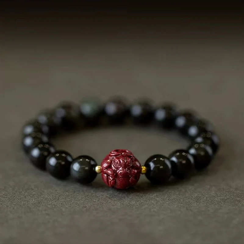 10mm Black Obsidian Chinese Zodiac Purification Bracelet - Image 5
