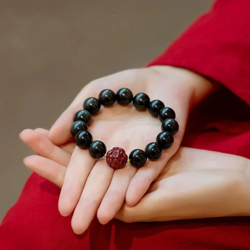 10mm Black Obsidian Chinese Zodiac Purification Bracelet - Image 9