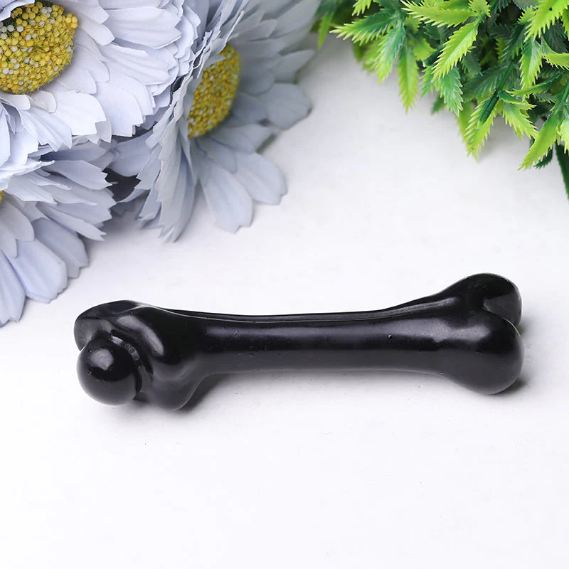4 inch Black Obsidian Crystal Bone Carving Figurine - Image 2