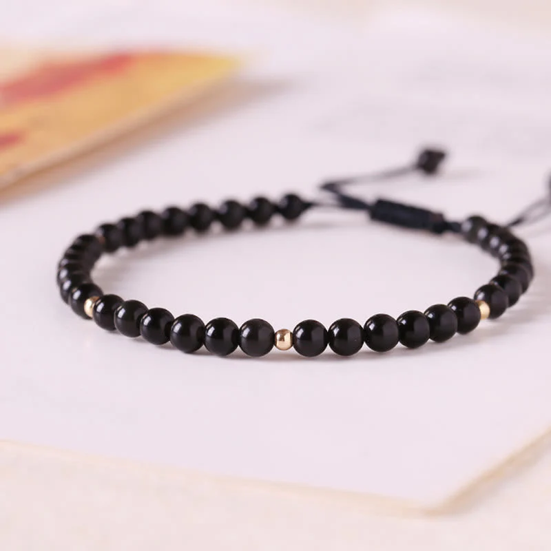4mm Black Obsidian Protection Rope Bracelet - Image 10