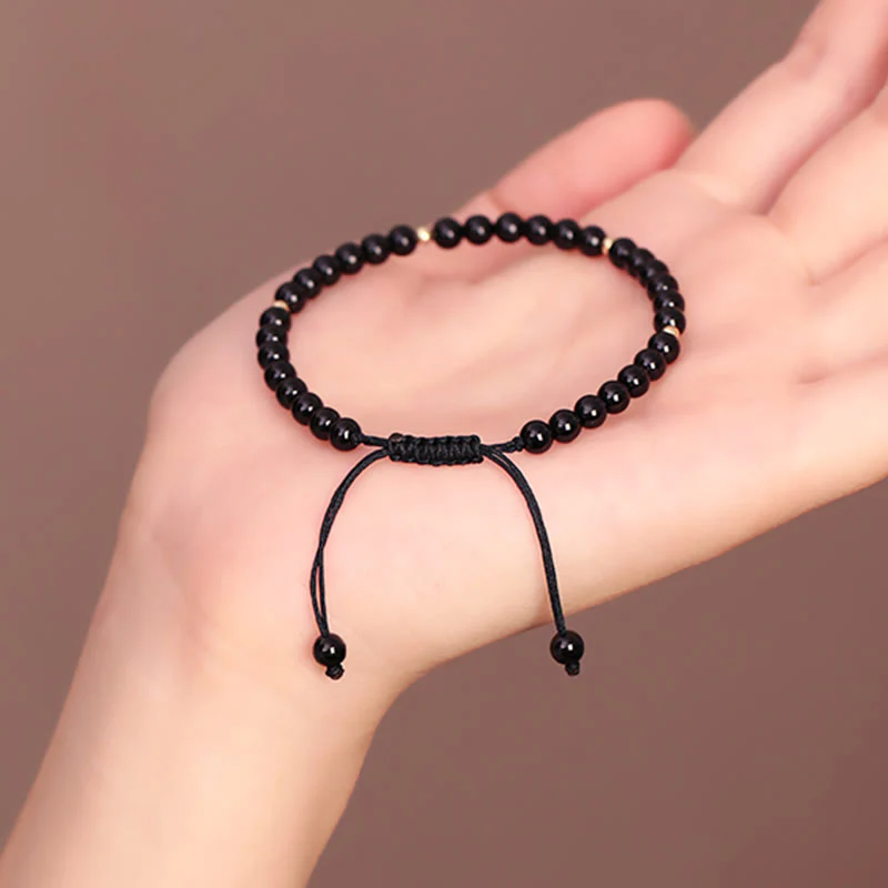 4mm Black Obsidian Protection Rope Bracelet - Image 8