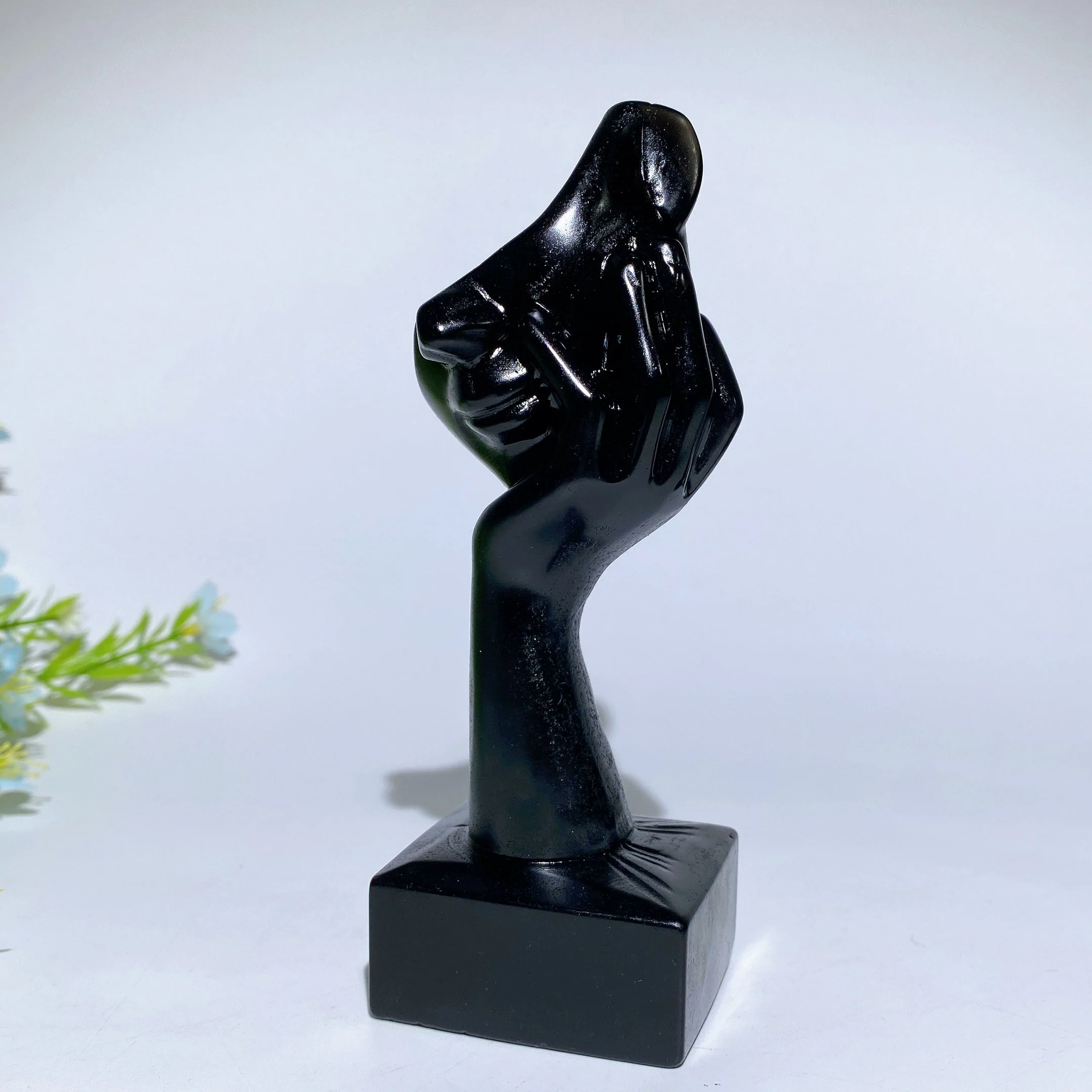 5.4 inch Black Obsidian Thinker Crystal Figurine - Image 3