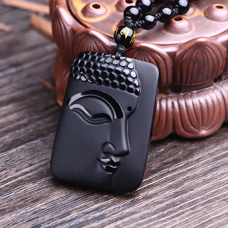 Black Obsidian Buddha Pendant Necklace for Purification & Luck - Image 2