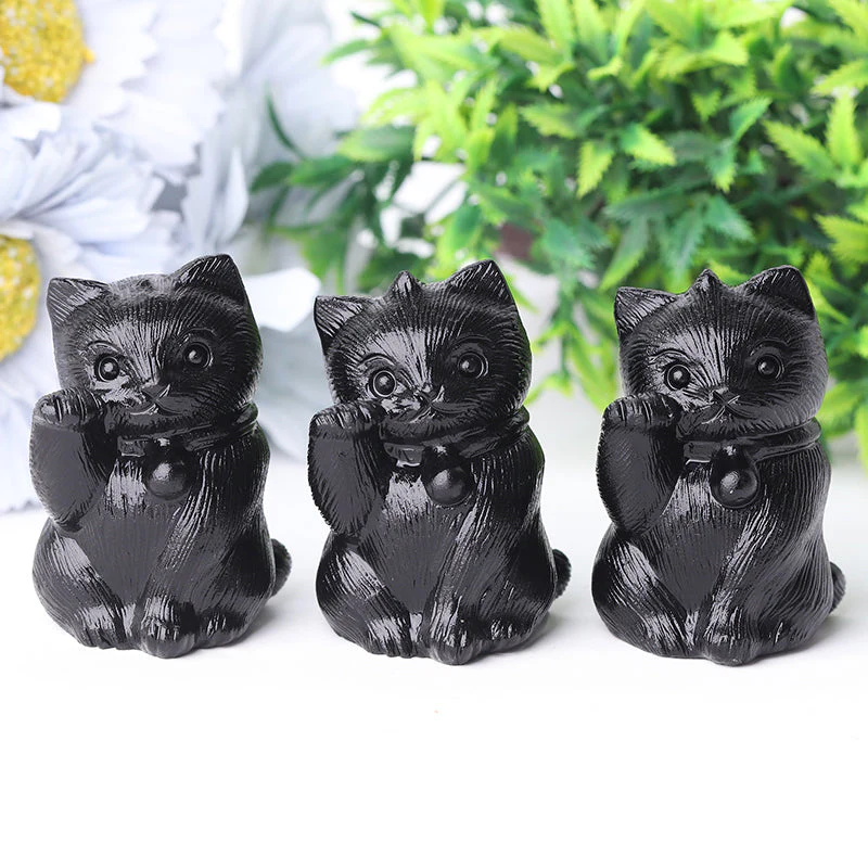 2-Inch Black Obsidian Cat Carving for Protection