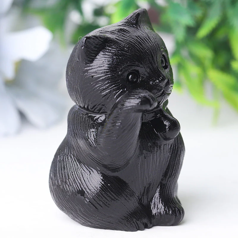 2-Inch Black Obsidian Cat Carving for Protection - Image 5