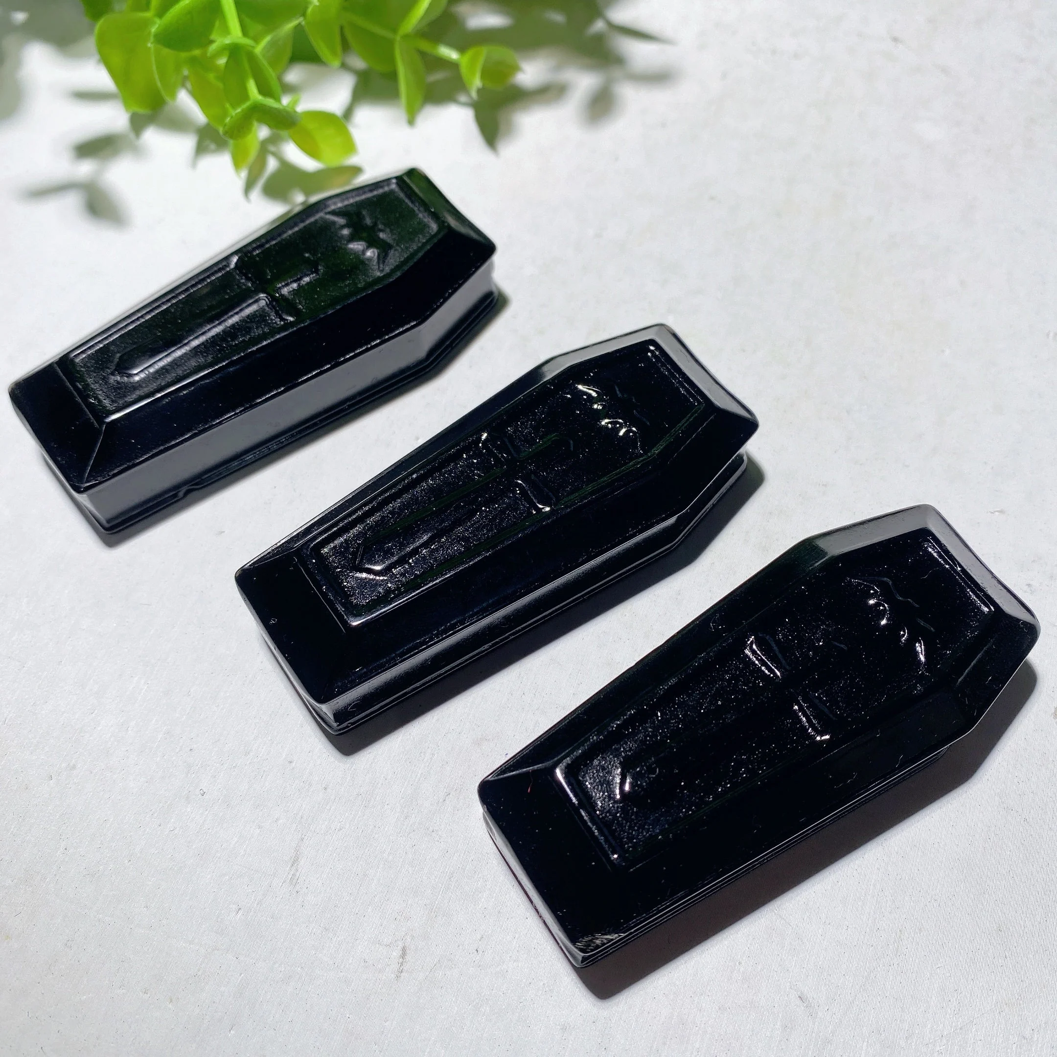 2.7in Black Obsidian Coffin Crystal Carving for Healing - Image 3