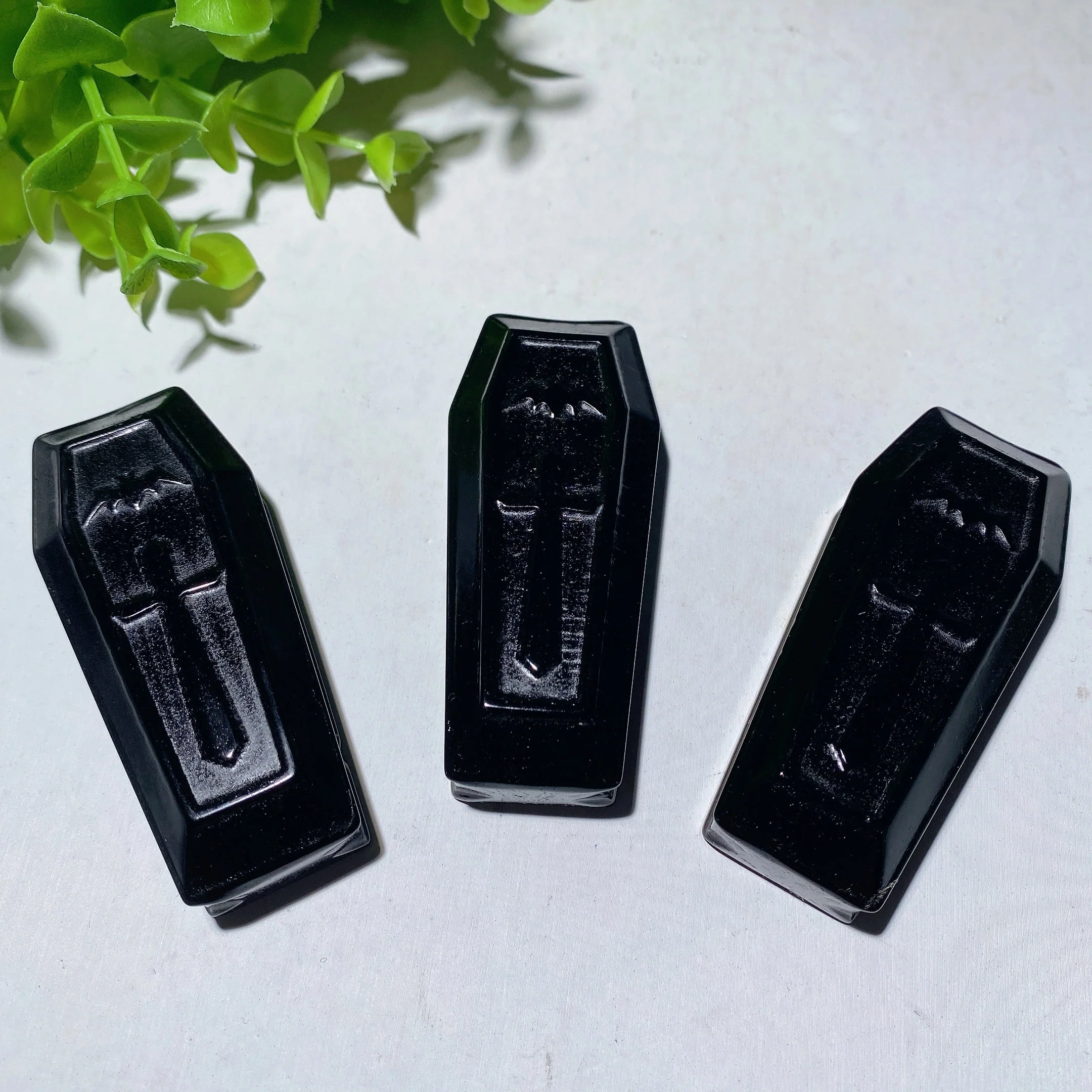 2.7in Black Obsidian Coffin Crystal Carving for Healing - Image 4