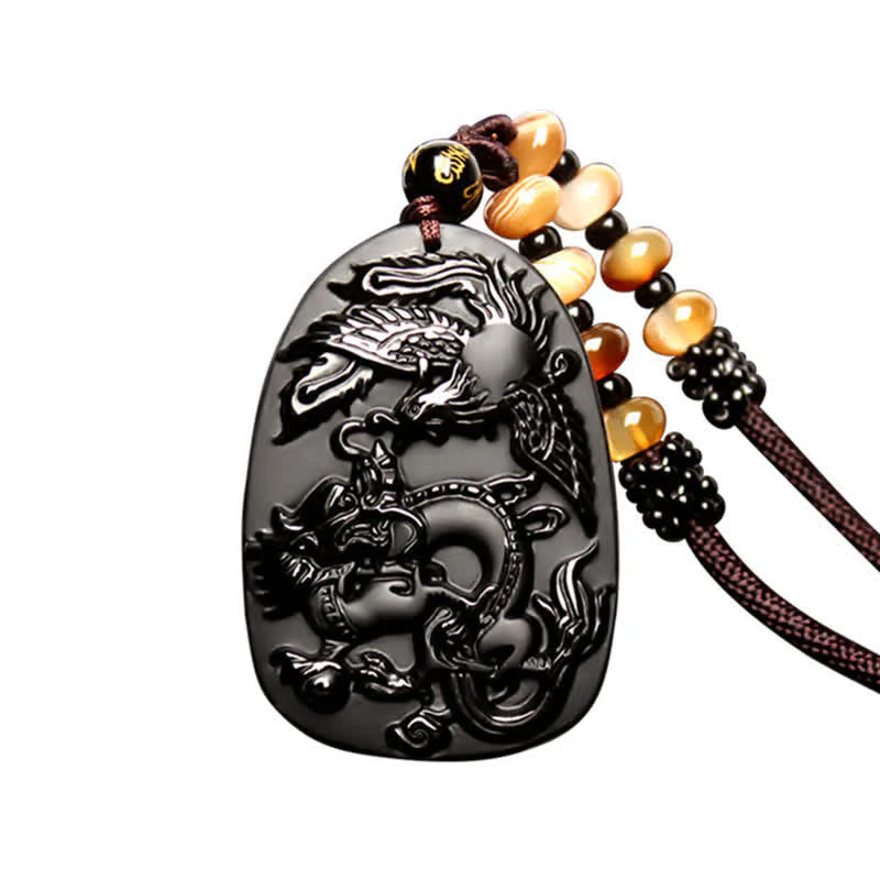 Black Obsidian Dragon Necklace with Tiger Eye Pendant for Protection - Image 7