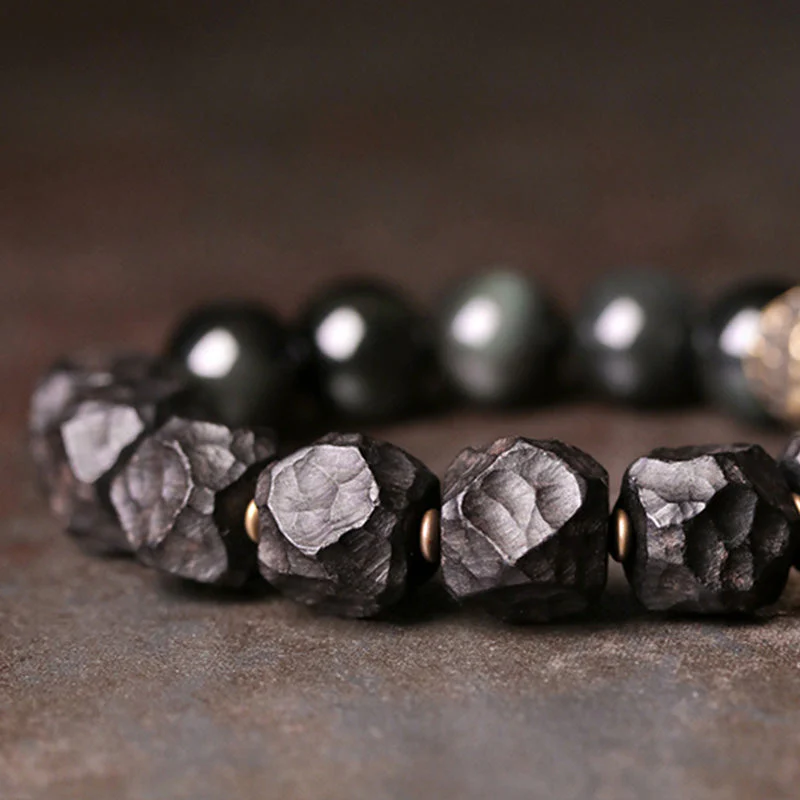 Black Obsidian Ebony Wood Strength Bracelet 17cm - Image 6