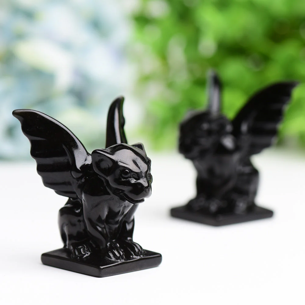 2.2" Black Obsidian Gargoyle Crystal Figurine - Image 3