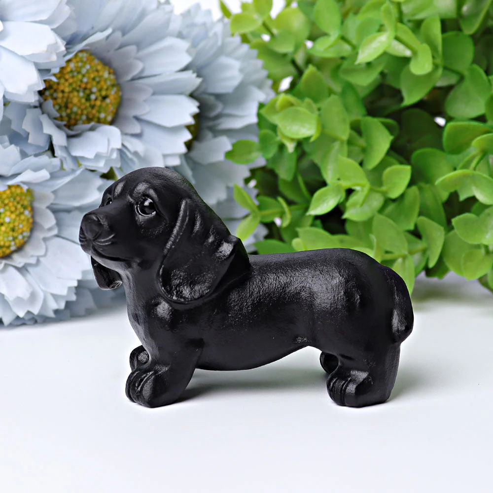 2.7 inch Black Obsidian Healing Crystal Dog Figurine - Image 2