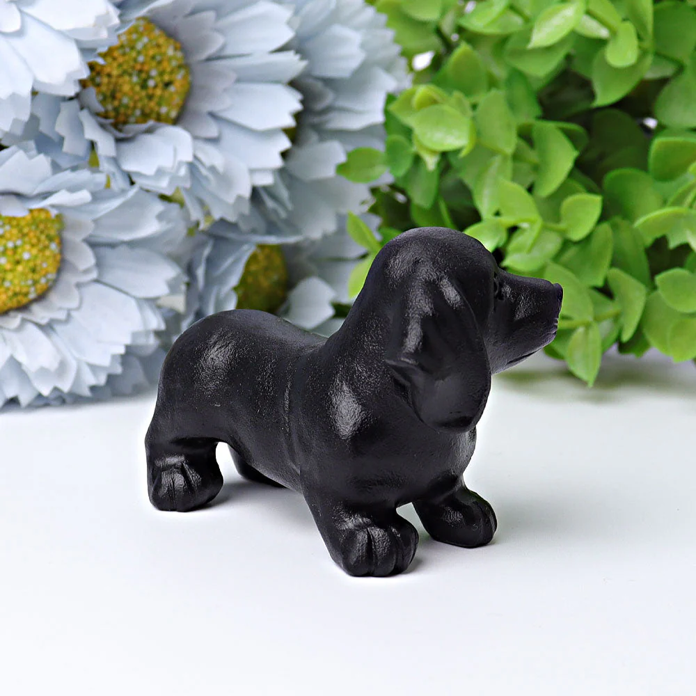 2.7 inch Black Obsidian Healing Crystal Dog Figurine - Image 3