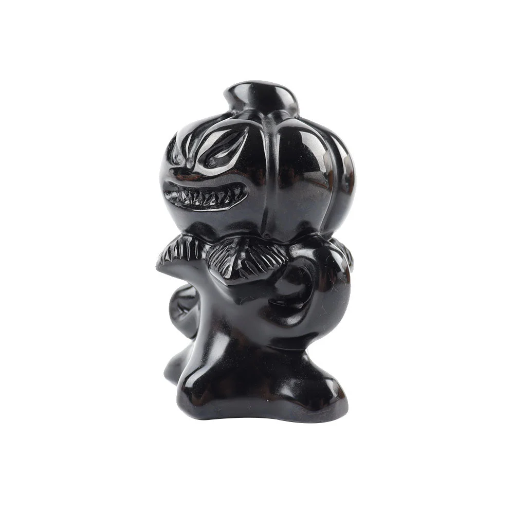3.15in Black Obsidian Pumpkin Ghost Crystal Figurine - Image 2