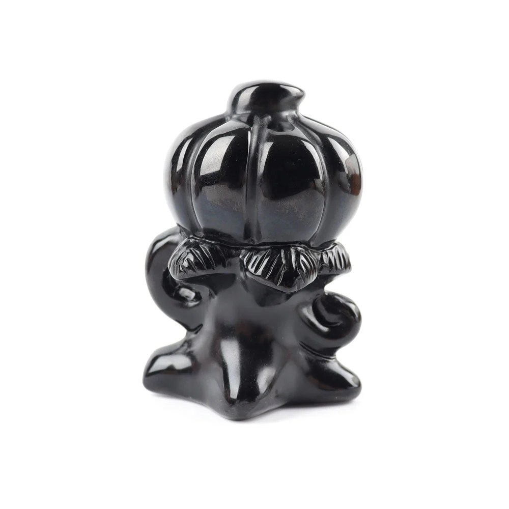 3.15in Black Obsidian Pumpkin Ghost Crystal Figurine - Image 3