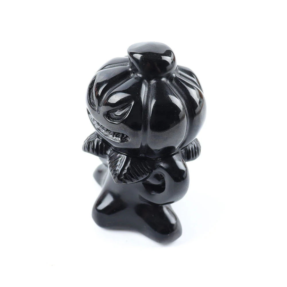3.15in Black Obsidian Pumpkin Ghost Crystal Figurine - Image 4