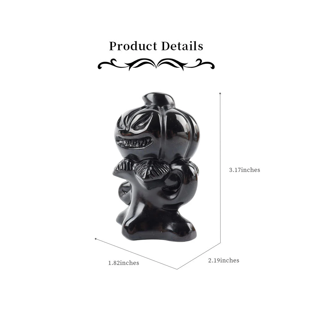 3.15in Black Obsidian Pumpkin Ghost Crystal Figurine - Image 5