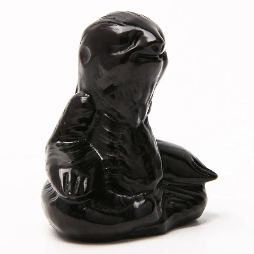 Hand Carved Black Obsidian Sloth Crystal Figurine 2.55 inch