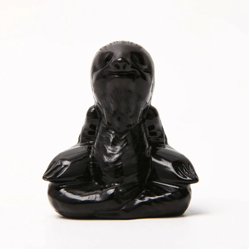 Hand Carved Black Obsidian Sloth Crystal Figurine 2.55 inch - Image 2