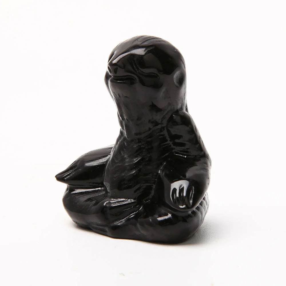 Hand Carved Black Obsidian Sloth Crystal Figurine 2.55 inch - Image 3