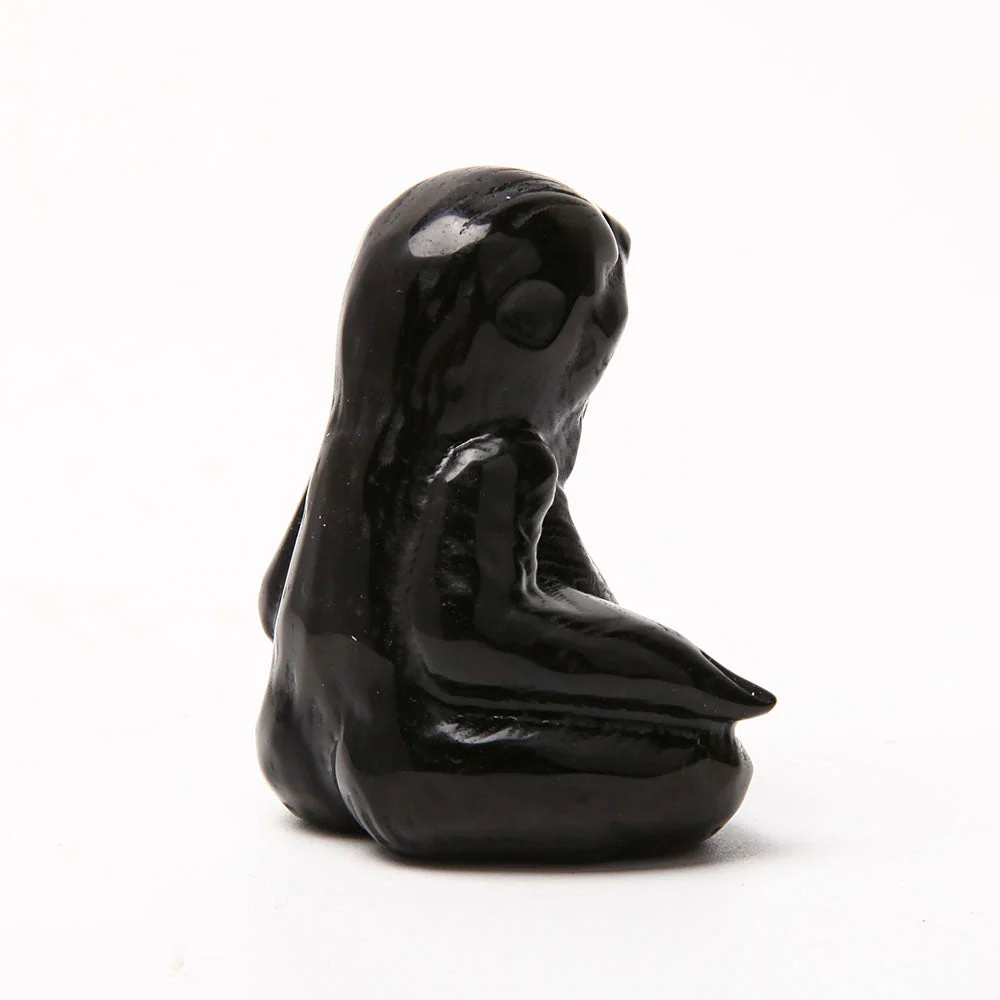 Hand Carved Black Obsidian Sloth Crystal Figurine 2.55 inch - Image 5