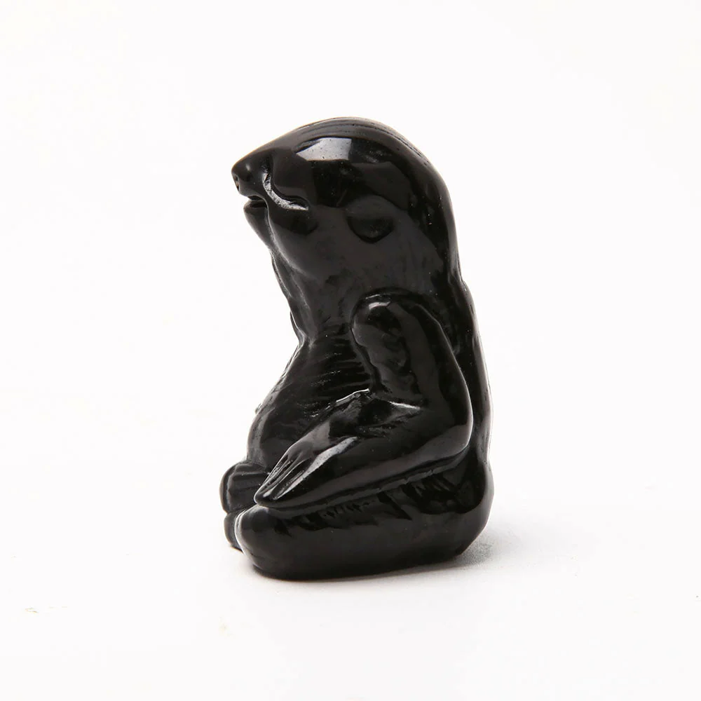 Hand Carved Black Obsidian Sloth Crystal Figurine 2.55 inch - Image 6